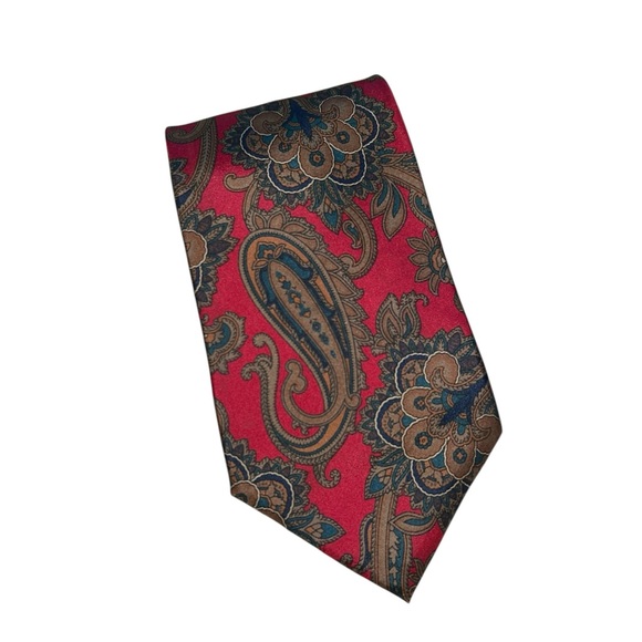 Christian Dior Monsieur Men's USA Made 100% Silk Paisley Tie Red Blue Vintage - Picture 2 of 4